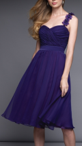 Purple Chiffon Flat Sweetheart Empire Waist One flower Strap A-line Design Tea length Bridesmaid Dress/ Weeding party Dress