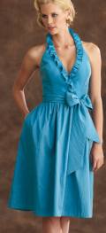 Wrinkle V-neck Halter Sash working knee length Bridesmaid Dress
