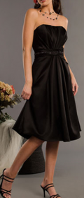Inexpensive Tea length A-line Puffe Incredible Sale Black Strapless Sash Bridesmaid Dress