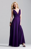 Purple Strapless A-line Style Chiffon V-neck Bridesmaid Dress With a Long Sash At a Low Price