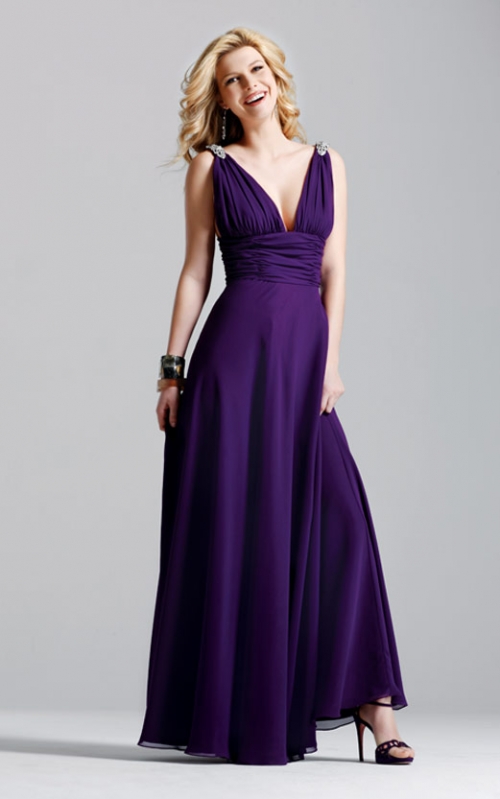 Purple Strapless A-line Style Chiffon V-neck Bridesmaid Dress With a Long Sash At a Low Price