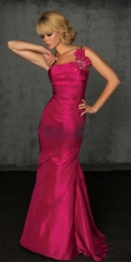 Fuchsia One Shoulder Corser Style Floor length Ruffle Satin Homecoming Dress/ Prom Dress