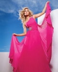 Vogue Tiny Pleated One Side Shoulder With Beadings Ball Gown Chiffon With A Wrap Evening Dress