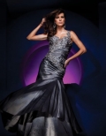 Mermaid One Strap Three Branches Beading Appliques Wrikles Taffeta Prom Dress