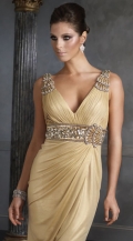 Elegant V-neck Pleated chiffon Beaded Design Short Evening Party dress with empire waist