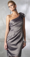Short One Flower Strap pleated Design mermaid satin Evening Party dress at a low price