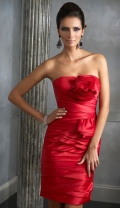 Short Red Flat Multi-layer strapless rosette Design Evening Party Gown 2011
