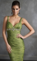 Green Short pleated Sweetheart Beads Working Design Evening Party dress at low price