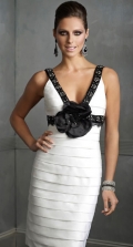 Knee length hot V-neck Design Nifty Black and White Evening Party dress with rosette