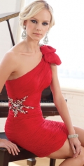 Slinky Red Ruched And Tiered Bodice Detail Evening Beads Dress In Us