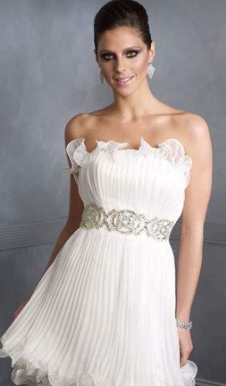 Pure Strapless With Fold Flowers Neckline Pleated Appliques Wasit Evening / Prom Dress