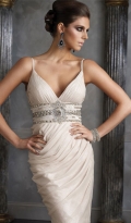 Spaghetti Straps V Neckline Side Draped With Beading Waist Evening / Prom Dress