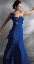 Blue Sweetheart Side Draped Sweep Train Chiffon Designer Evening Dress