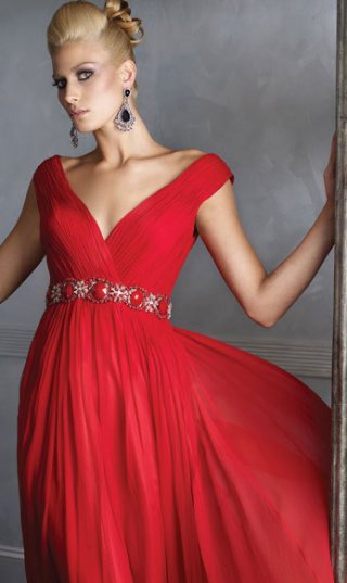 Breezy V Neckline In The Front And Back Off The Shoulder With Beadings Waistband Evening / Homecoming Dress