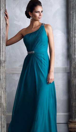 Elegant One Beading Shoulder Side Ruched Detailed Formal Evening Dress With A Gown
