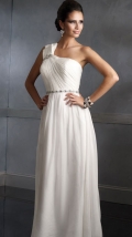 One Shoulder Side Draped Floor Length With Beading Elegant Evening Dress