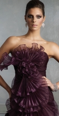 A line Floor Length Ruffles Elegant Special Design Flower Burgundy Evening Dress