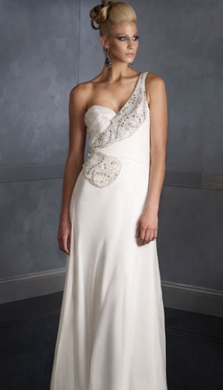 A Chiffon Floor Length With One Beading Shoulder Formal Evening Dress