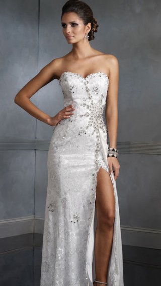 Sweetheart Empire Strapless With Sequins Floor Length With Furcation Designer Evening Dress