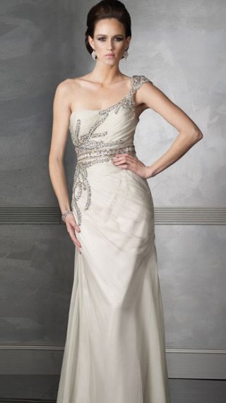 Mermaid / Trumpet Scalloped-Edge Chiffon Floor Length With Beadings Designer Evening Dress