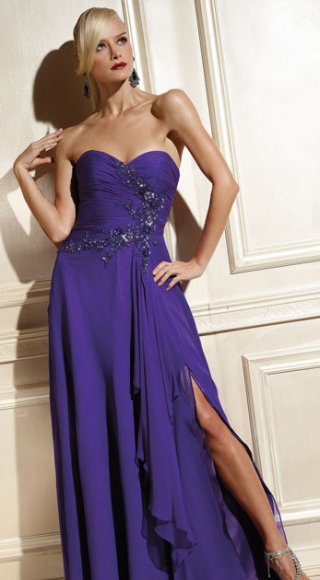 Strapless Purple Sweep Train Sweetheart Chiffon With A Furcation And Appliques Designer Evening Dress