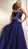 Sweetheart Neckline Floor Length Strapless Chiffon With Embroidery Pleated And Ruched Blue Evening Dress