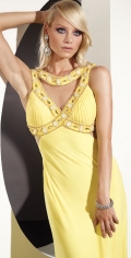 A line V-neck Yellow Long Beads Elegant Original Evening Dress