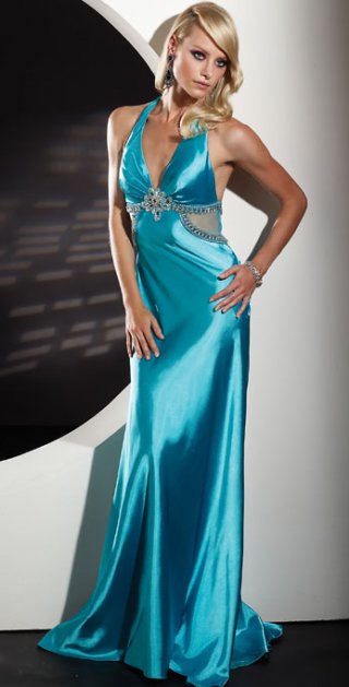 Ruched Halter V Neckline With Appliques And Beadings Brush Train Evening Dress