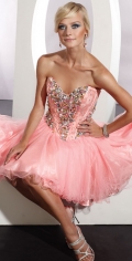 Pink V Neck Strapless Sequins Beading Taffeta Organza Homecoming / Cocktail Prom Dress