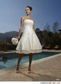 Elegant Pleated Strapless Embroider Knee Length Discount Lamellar Organza Wedding Dress