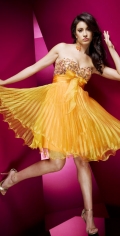 Deep Yellow Sequins Sweetheart Tiny Pleated Butterfly Waistband Vertical Ruched Homecoming Cocktail prom Dress