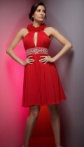 Halter Red Flower Neck Appliques Waistband New Style Tea Length Cocktail / Homecoming Dress