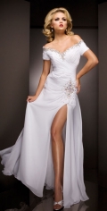 A line Floor Length Short Sleeves White Beads Chiffon Elegant Evening Dress