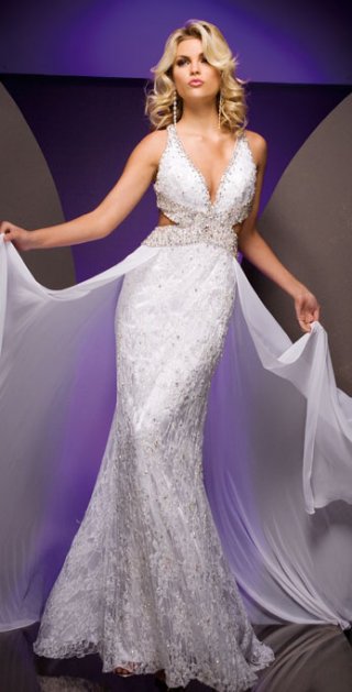 A line Lace V-neck Beads Elegant Sexy Intriguing Evening Dress