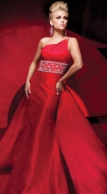 Enticing Red Mermaid With One Side Shoulder And Back Ribbons Evening Dress
