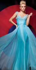 V Neckline With Appliques Straps Sweep Train Elegant Evening Dress