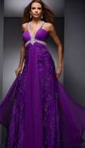 Puple Halter Cross V Neckline With Beadings And Appliques Floor Length Evening Dress