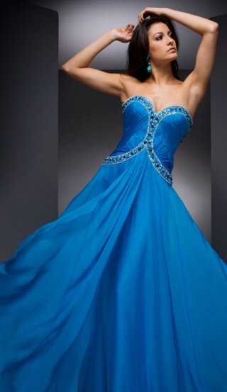Sweetheart Neckline Strapless Side Draped Dropped Chiffon Blue Evening Dress With Beadings