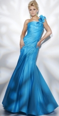 Slimly A Line Sheath / Column One Flower Shoulder evening Dress With Fully Ruched