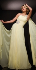 One Shoulder Floor Length Chiffon Side Draped With Beadings Elegant Evening Dress