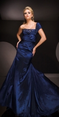 Sexy Deep Blue With A Pleated One Shoulder And Fully Draped Mermaid Formal Evening Dress