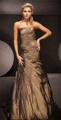 Chocolate Top Tube Appliques Side Traped Cheap Taffeta Prom / Evening Dress