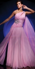 A line Elegant Pink One Strap Chiffon Floor Length Ruffles Evening Dress