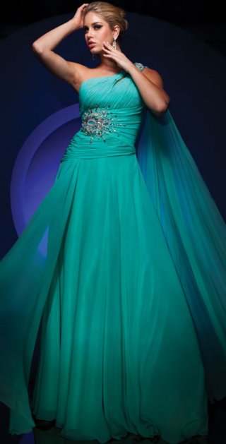A Ruyched And Appliques Waist With One Shoulder Formal Ball Gown Evening Dress