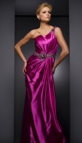 Claret Sweep Train Side Draped With Appliques Designer Evening Dress