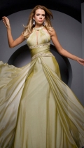 Halter And Jewel Pleated Sweep Train Chiffon With Beadings Designer Evening Dress