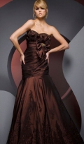Brown Mermaid Sweetheart Ruched Sequins Appliques Butterfle Decoration Taffeta Prom Dress