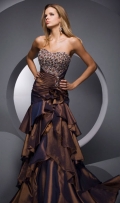 Brown Sweetheart Trumpet Chapel Train Beading Sequins Ruched Taffeta Prom Dress