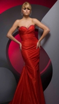 Slinky Trumpet Red Strapless And Beading Border Sweetheart Side Draped Evening Dress