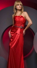 Sassy Strapless A Line Side Draped And Ruched Evening beadings Dress